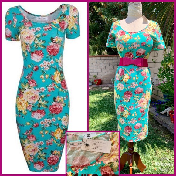 Floral Casual Beachy Bodycon Everyday Dress with New Lindy Bop Belt NWT - Picture 1 of 8